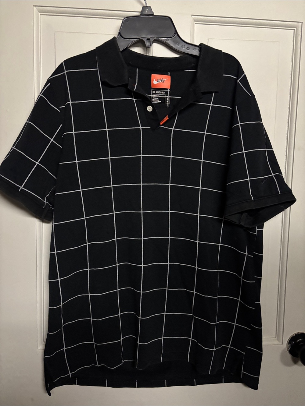 Nike Black Polo with White Windowpane Grid